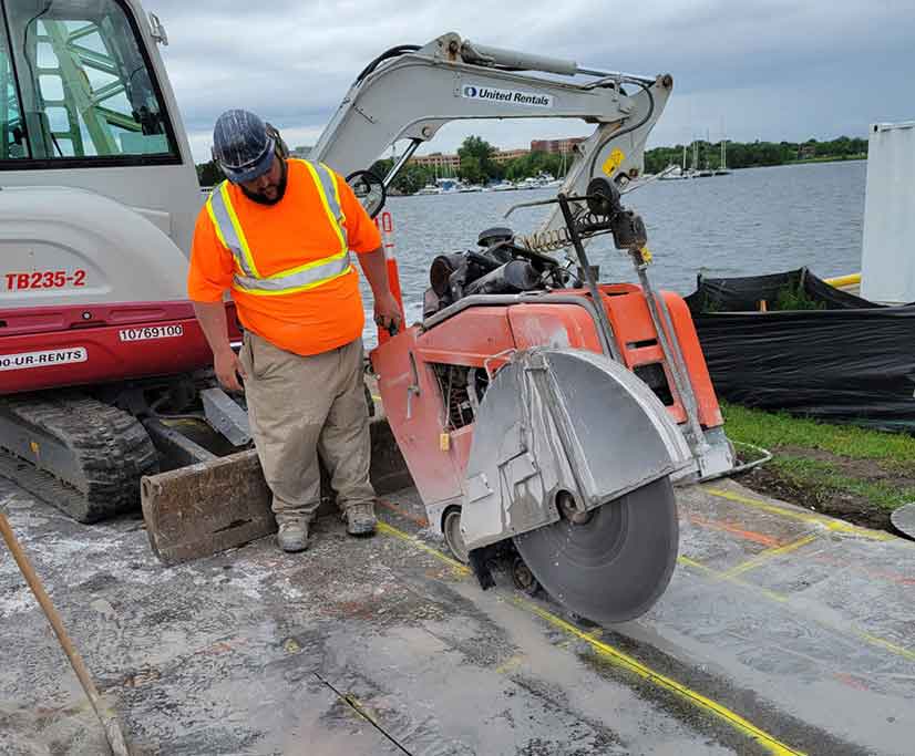 Slab sawing concrete with large saw