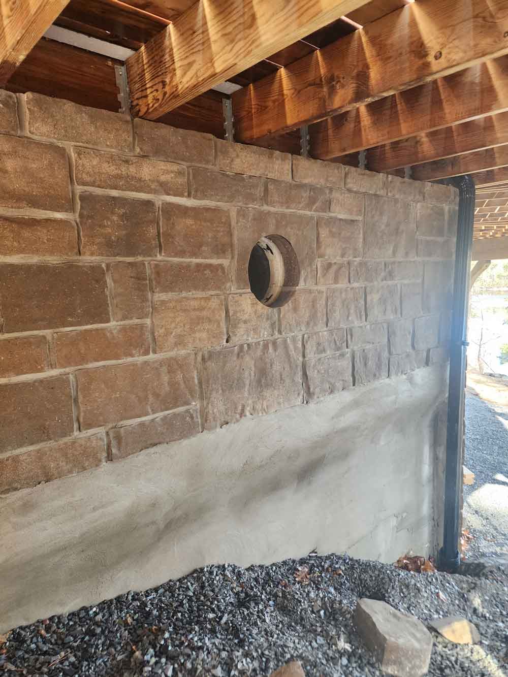 A hole drilled into stone under deck